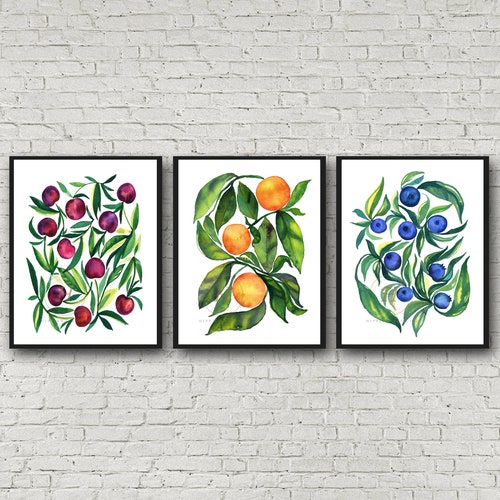 Large Food Prints Kitchen Wall Art Set of 3 Etsy
