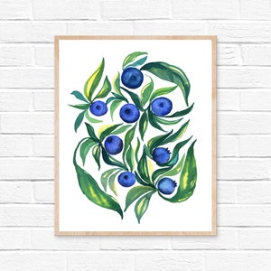 Blueberry Watercolor Print