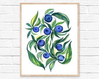 Blaubeere Aquarell Druck