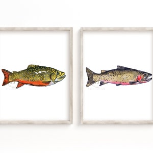 Brook Trout and Cutthroat Trout Watercolor Print Set of 2