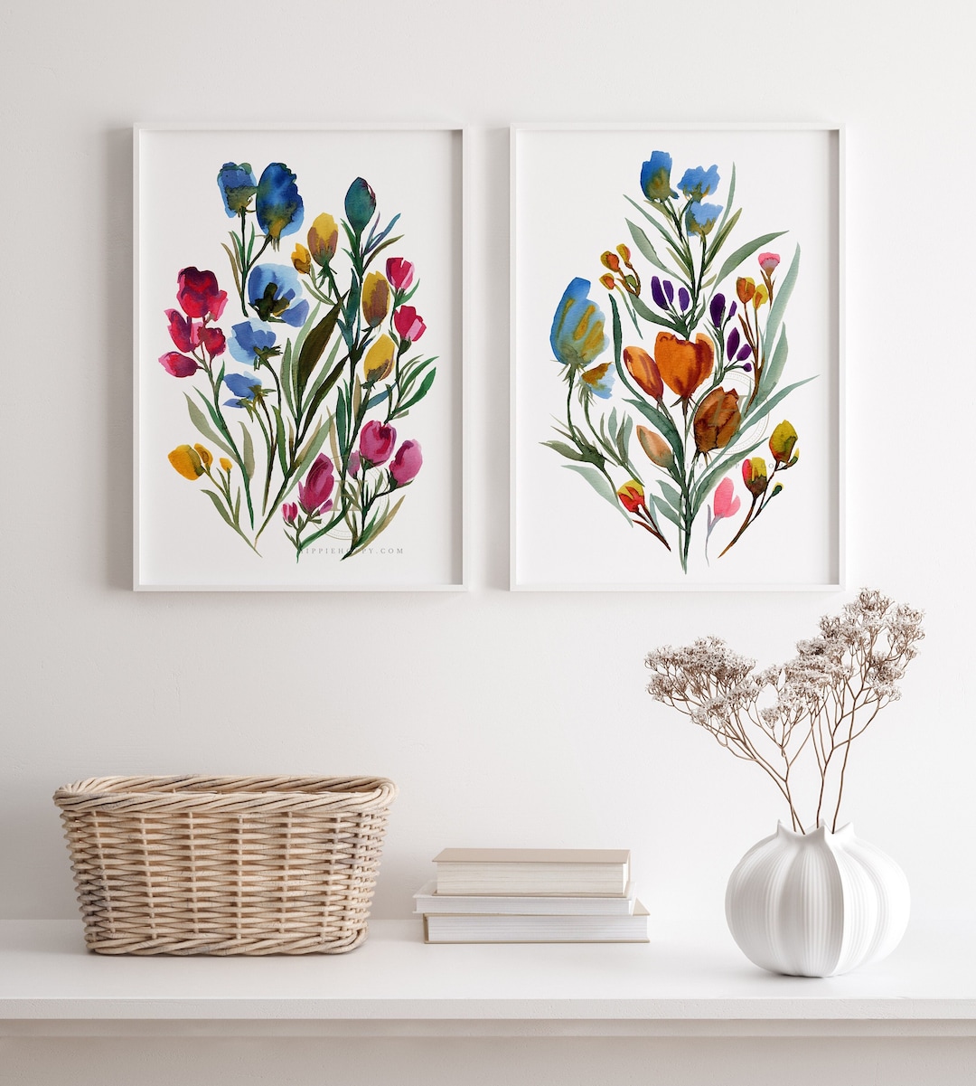 Flowers Set of 2 Watercolor Art Prints, Botanical Wall Art, Paintings ...