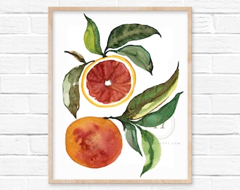 Grapefruit Watercolor Art Print Kitchen Decor