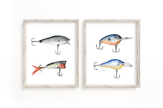 Fishing Lures Set of 2, Watercolor Paintings, Lure Painting, Sale
