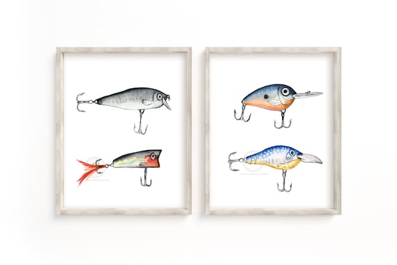 Buy Fishing Lures Set of 2, Watercolor Paintings, Lure Painting, Sale,  Bedroom Art, Cottage Art Online in India 