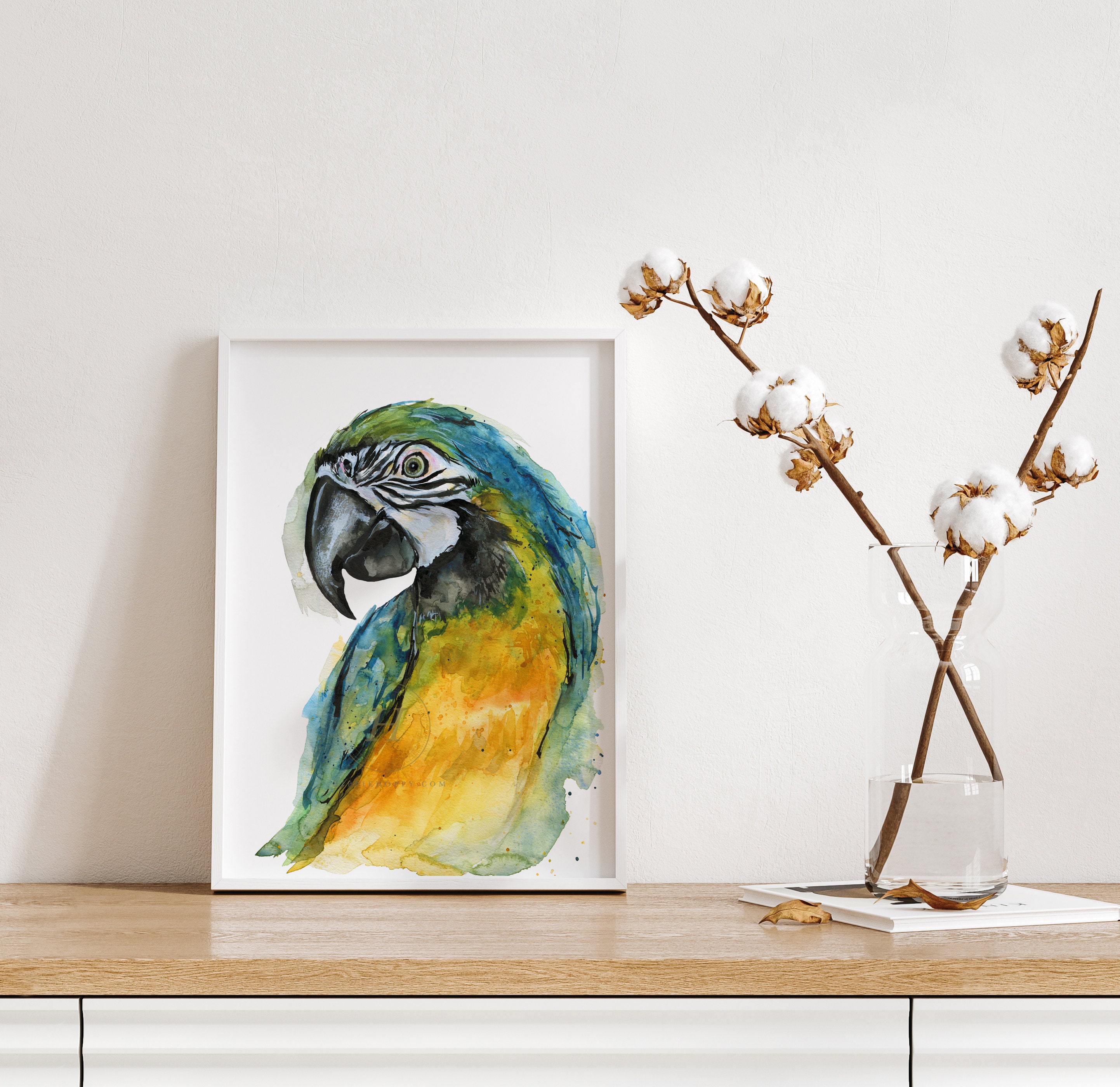 オウムのプリント 熱帯の鳥 水彩画 壁アート エキゾチックな鳥 オウム