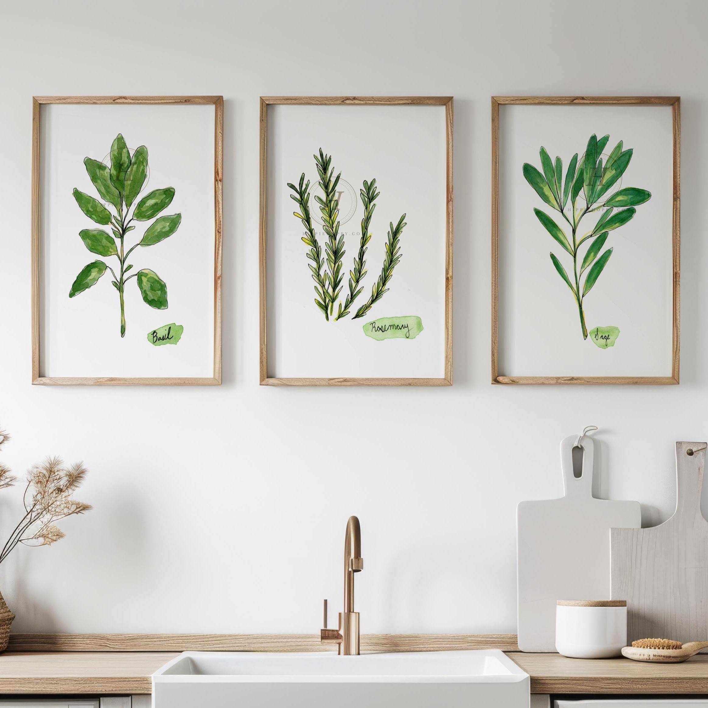 kitchen wall decor art prints - botanical prints -... Set of 3 Herb Prints | Farmhouse Botanical Kitchen Wall Art - Etsy