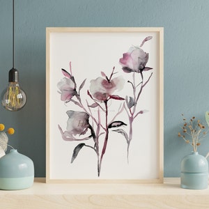Cotton Brunch Plant, Watercolor, Watercolor Decor, Cotton Flower Painting