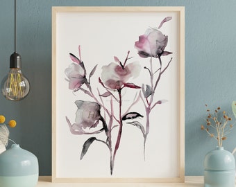 Pintura de acuarela de flores de algodón: Impresión floral para pared