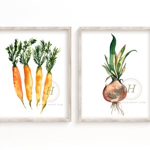 Carrot and Onion Watercolor Prints set of 2