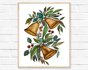 Christmas Bells Watercolor Print