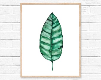Watercolor Banana Leaf Painting Minimalist Leaves Print