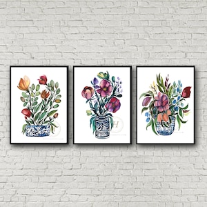 Flowers Watercolor Print set of 3 by HippieHoppy