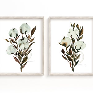 Set of 2 Cotton Art Print Watercolor Plant Prints