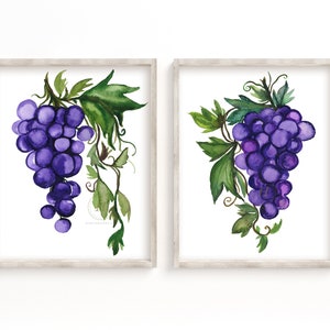 Trauben Aquarell Malerei Druck 2er-Set