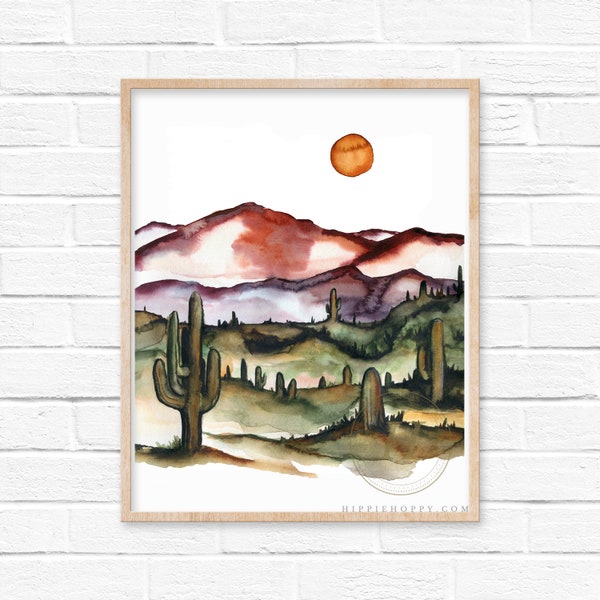 Arizona Desert Watercolor Print Wall Decor by HippieHoppy