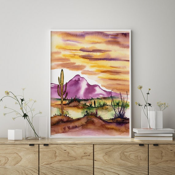 Arizona Desert Watercolor Print - Etsy Kong Hong