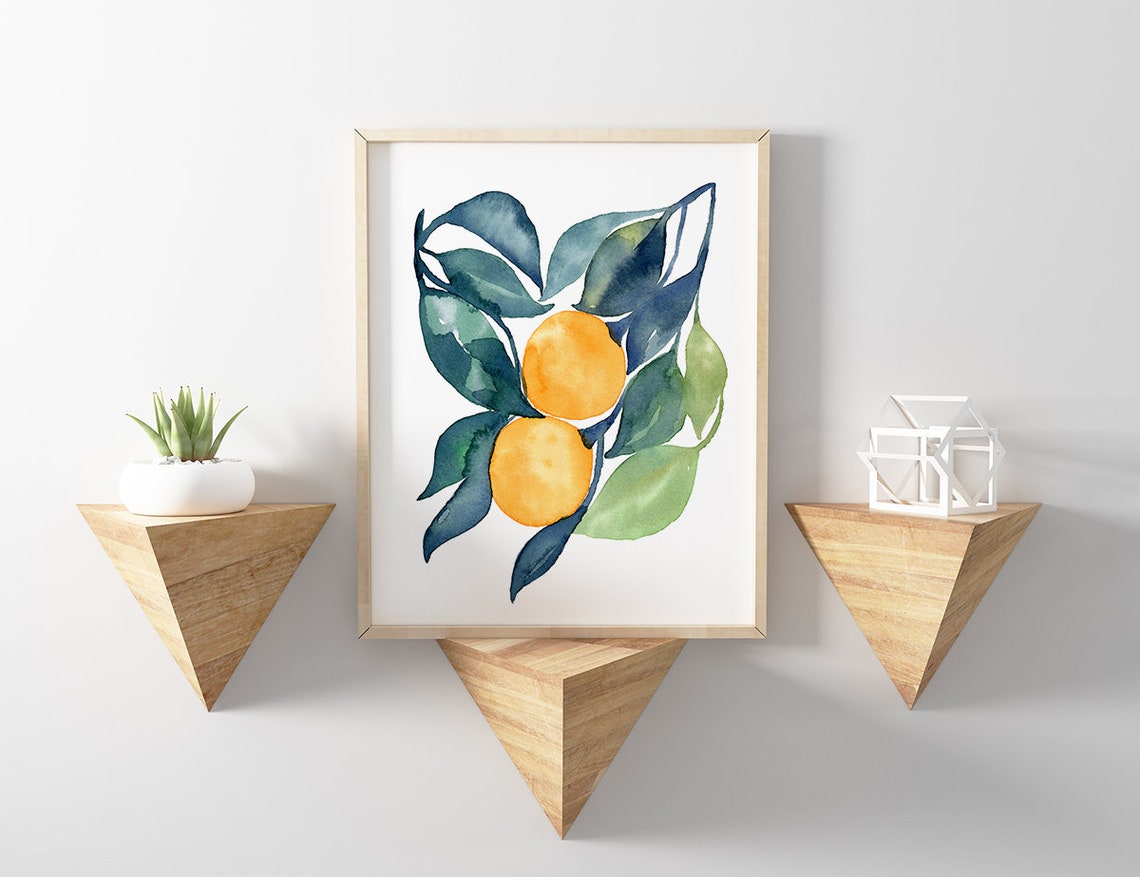 Kitchen Wall Art Orange Watercolor Print Etsy