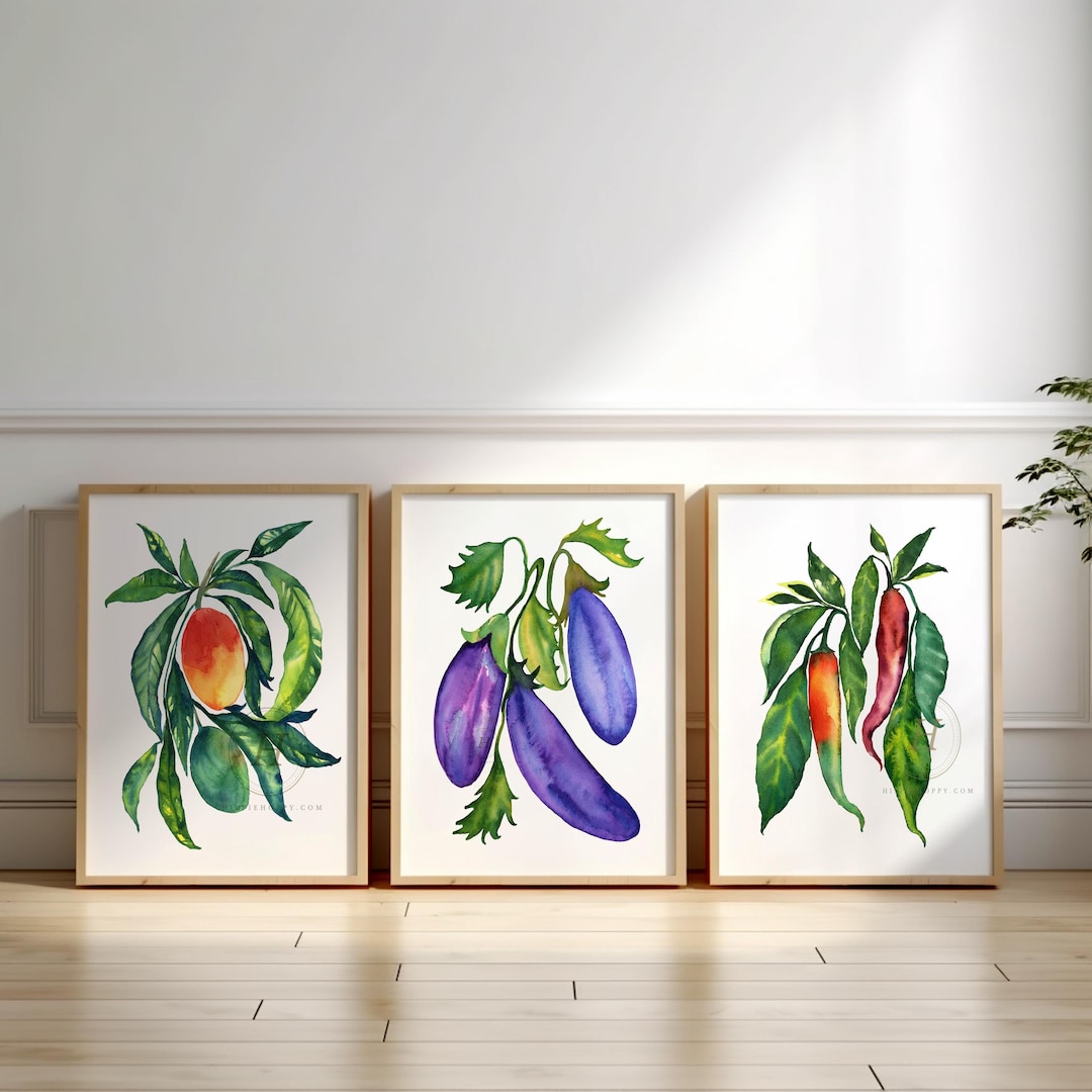 rustic vegetable kitchen prints | 3-piece wall art |... Vegetable Art Prints Set of 3, Kitchen Wall Art - Etsy