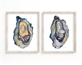 Watercolor Oyster Print Set of 2