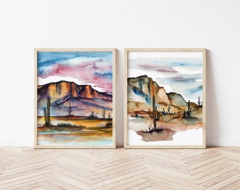 Large Desert Watercolor Art Prints Set of 2 by HippieHoppy