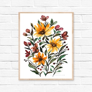 Fall Flowers, Watercolor Print, Modern Art by HippieHoppy