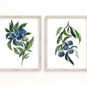 Blueberry Watercolor Set of 2 Prints