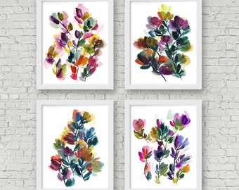 Abstract Flower Watercolor Print Set of 4