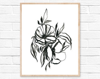 black and white flower print