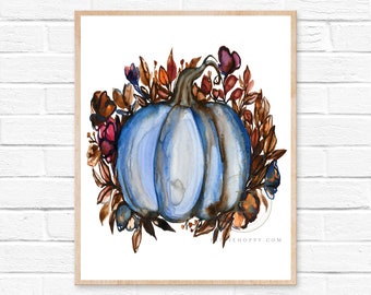 Large Pumpkin Watercolor Print Fall Art