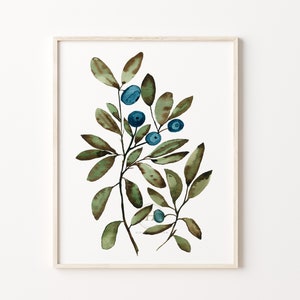 Wild Blueberries Watercolor Print Kitchen Art