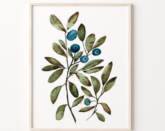 Wilde Blaubeeren Aquarell Druck Küchenkunst