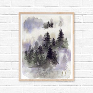 Winter Forest Pine Tree Watercolor Print