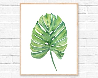 Watercolor Monstera Leaf Watercolor Print