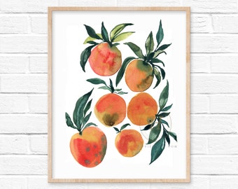 Orangen Aquarell Druck Küche Wandkunst