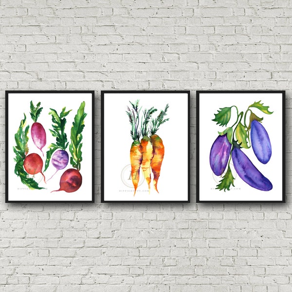Vegetables Watercolor Prints Set of 3