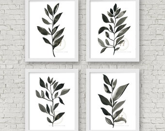 Botanical Silhouettes Watercolor Prints Set of 4