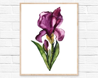 Blumen Iris Print Aquarell Malerei Wandkunst