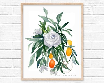 Flowers and Fruit Watercolor Print