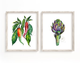 Watercolor Vegetable Print Set: Kitchen Botanical Wall Art