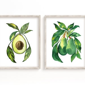 Avocado Set of 2 Watercolor Print Kitchen Wall Art