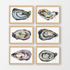 Oyster Shell Watercolor Prints set of 6