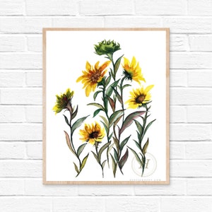 Sunflowers Watercolor Print, Fall Art by HippieHoppy