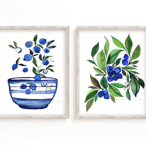 Blueberry Watercolor Print set of 2