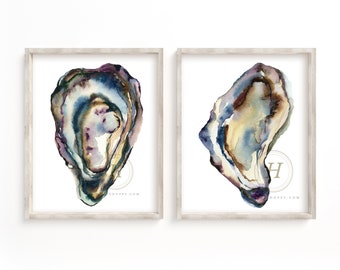Oyster Watercolor Art Print Set: Coastal Shell Wall Decor