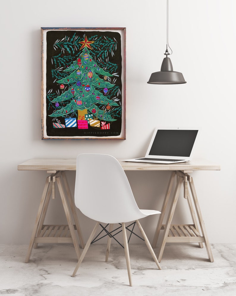 May include: A digital illustration of a Christmas tree with colorful ornaments and presents. The tree is green with a star on top and is set against a black background. The text "Rippicroppy.com" is at the bottom of the image.