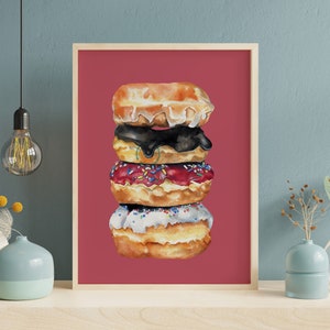 Donut Watercolor Painting Print: Colorful Dessert Wall Art