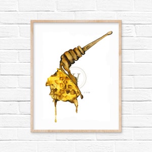 Honeycomb Watercolor Print Honey Art