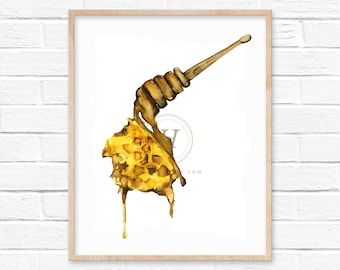 Honeycomb Watercolor Print Honey Art
