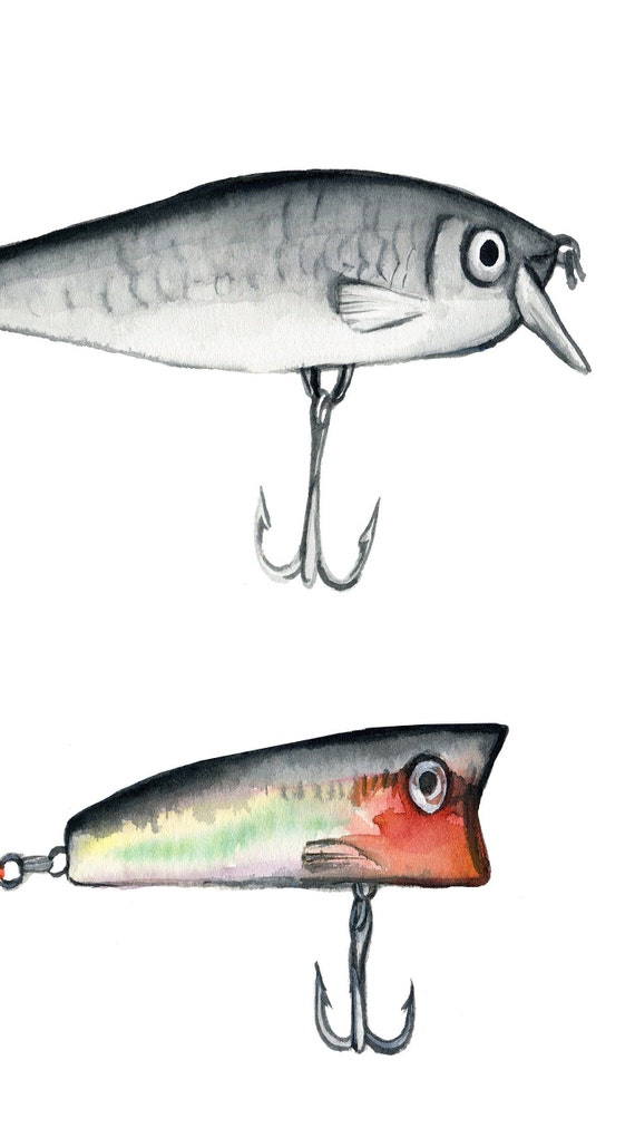Fishing Lures Set of 2, Watercolor Paintings, Lure Painting, Sale