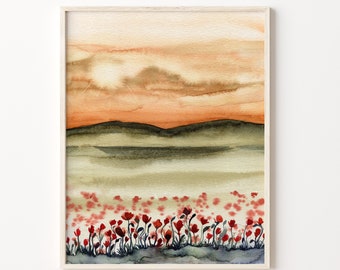 Red Poppies Watercolor Print